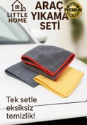 Resim Little Home Mikrofiber Mikrofiber 3’lü Temizlik Seti | Ultra Emici Araç Kurulama Bezi + Genel Bez + Baklava Desen Cam Bezi 