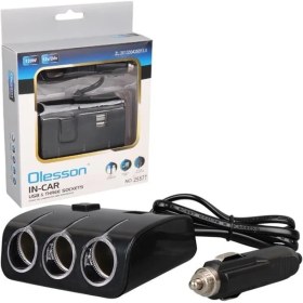 Resim Olesson 1506 12-24V Çift USB Girişli 120W 80 cm Kablolu 3'lü Araç Çakmak Çoklayıcı 