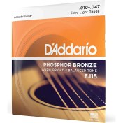 Resim D'Addario Daddario EJ15 Akustik Gitar Tel Seti, Phosphor-Bronze, Extra Lig 