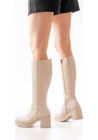 Resim 767-3013 Bej Fermuarlı Günlük Kadın Çizme Bej 