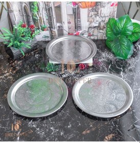 Resim 430 Kalite Krom Çelik 6 Adet Tepsi 24 Cm Fırına Uygun, Osmanlı Motifli, Kebap & Restoran Sunum Tepsisi Gri 