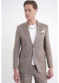 Resim Efor Slim Fit Mono Yaka %97 Tencel Kumaş Çift Yırtmaç Esnek Bej Takım Elbise Tk 941 