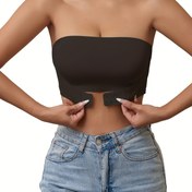 Resim 1 adet Yeni Dikişsiz Strapless Askı Olmadan Ön Tokalı Sarma Sütyen Kadınlar İçin, Bandeau Görünmez Anti-İşık Kaymaz Dikişsiz İç Sütyen, Bandeau Kaymaz Çizgi Küçük Göğüs Toplu Sütyen 