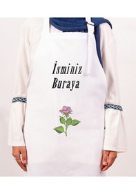 Resim Mutfak Önlüğü Kişiye Ve İsme Özel Nakışlı Mutfak Önlüğü Gül01 Farklı Renkler Beyaz 