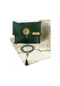 Resim Seccade + Tesbih Seti Şantuk Kese, Yeşil Lacivert 110 x 64 