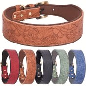 Resim 1 adet Kabartmalı Deri Köpek Tasmaları Retro Stil Köpek Temel Tasma Orta ve Büyük Köpekler için 