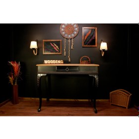 Resim Wooding 120 Cm Masif Naturel Siyah Oymalı Çalışma Masası 