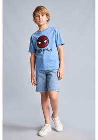 Resim Defacto Marvel Lisanslı Payetli Spıderman New Regular Fıt Bisiklet Yaka Kısa Kollu Mavi Tişört Erkek Çocuk H8258a826hsbe513 Mavi-be513 