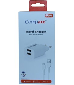 Resim Compaxe CTA-521DMU 5v 2.1a 10W 2USB 1Mt Usb 3.0 Ev şarj+ Mikro Şarj Kablosu 