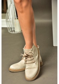 Resim Fox Shoes R374923202 Bej Süet Alçak Taban Klasik Kadın Bot Bej 
