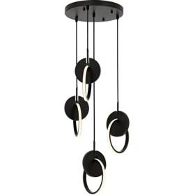 Resim Avonni AV-1874-4T-BSY Siyah Boya Modern Avize LED Metal Ahşap H: 120 cm, Ø: 35 cm 