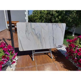 Resim Genel Markalar B & B MOBİLYA Dekoratif Katlanır Masa Bahçe Ve Çalışma Masası 70*120 BEYAZ KAHVE MERMER DESENLİ MASA 