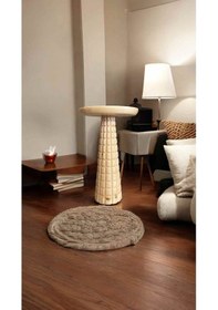 Resim Doğal Masif Ahşap Tekli Yan Sehpa Naturel Renk Modern Mantar Sehpa Kahverengi 