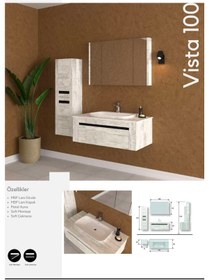 Resim Evros Vista Banyo Dolabı 100 Cm Boy Dolabı Dahil Beyaz - Antrasit 