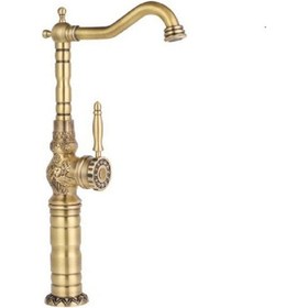 Resim İsaoğlu Yapı Mat Gold Çanak Lavabo Bataryası Antik Gold Çanak Armatür Vintage Klasik Tasarım Armatür Musluk Gold 
