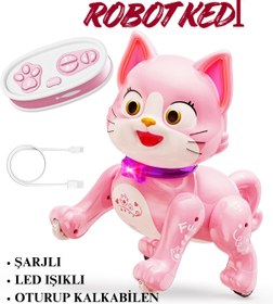Resim giffy Oyuncak Uzaktan Kumandalı Robot Kedi Oturup Kalkabilen Şarjlı Led Işıklı Sesli Dans Eden Toy Cat 