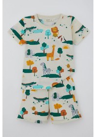 Resim Breeze Erkek Çocuk Şortlu Pijama Takımı Safari Temalı Sevmli Hayvancıklar Desenli 1.5-5 Yaş, Sarı 