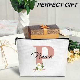 Resim Floral Tasarım ile Kişiselleştirilebilir Polyester Makyaj Çantası - Seyahat, Tuvalet Malzemeleri Depolama Düzenleyici ile Kapaklı, Hafif, Katlanabilir, Makine Yıkanabilir, Solmaya Dayanıklı - Gelinlik Partisi Hediyesi, Makyaj Seyahat Çantası için İdeal 
