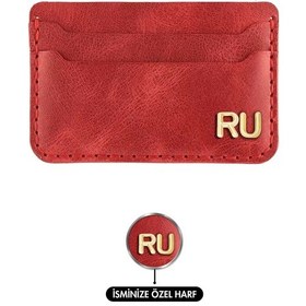 Resim Twingold İsme Özel Yatay Kartlık - %100 Rainbow Deri - A011001 - Kırmızı Kırmızı 