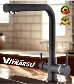 Resim Oval Lüks 3 Yollu Arıtma Çıkışlı Mix Aç-kapa Mutfak Evye Bataryası Siyah 