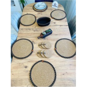 Resim Jütex Home Jüt Hasır Amerikan Servis Supla Bardak Altı ve Sepet 13 Parça 