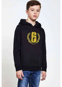 Resim Rainbow Six Gun Baskılı Unisex Çocuk Kapüşonlu Siyah Sweatshirt Siyah 