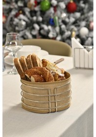 Resim Silver Yuvarlak Ekmek Sepeti Jüt Kahve Kumaş Bezi, Renkli Sunum Sepet Ekmeklik - Çok Amaçlı Metal Paslanmaz Gümüş 