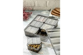 Resim Vienev Kapaklı ve Bölmeli Kahvaltılık Saklama Kabı Antrasit Plastik 7 Adet Çok Amaçlı Kullanım 