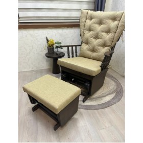 Resim Asedia Mama Puflu Ceviz Sarı Minderli Sallanan Sandalye Emzirme Koltuğu 