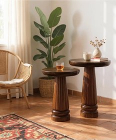 Resim ASELYA HOME Doğal Ahşap 2’li Set Mantar Yan Sehpa Modern Fiskos Zigon Çiçeklik 