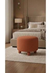 Resim Polo Peluş 45 X 45 Cm Doğal Gürgen Topuz Ayaklı Çok Amaçlı Puf Koltuk Kiremit 