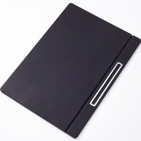 Resim Deri Kapaklı Masa Sümeni Düz Siyah Krom Detaylı 50x35cm 