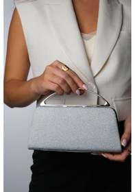 Resim Gios Gümüş Simli Kadın Abiye Çanta Gümüş Sim 