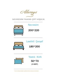 Resim Lastikli Çarşaflı Çift Kişilik Çift Taraflı Nevresim Takımı Nergis Çok Renkli 