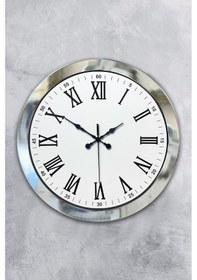 Resim 36 Cm Krom Metal Roma Rakamli Duvar Saati Açık 