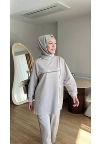 Resim Mihran Butik Olivia Kadın Mevsimlik Penye Alt Üst Spor Ve Rahat Tesettür İkili Takım Bej 