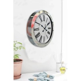 Resim Bahat Krom Çerçeveli Salon Ofis Duvar Saati 36 cm 