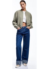 Resim Koton Viskon Kumaş Cepli Uzun Kollu Bisiklet Yaka Bomber Ceket Haki 5sak50064pw Haki 