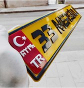 Resim Aksaray Tasarım Atölyesi Sarı Metal Dekor Plaka Kişiye Özel , Isimli Plaka , Araç Plaka , Cam Önü Plaka 