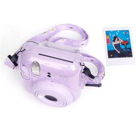 Resim Fujifilm Instax Mini 12 Fotoğraf Makinesi + 10'lu Film + Kıskaçlı Resim Standı + Simli Pleksi Kılıf Seti Lila 