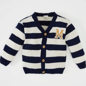 Resim Defacto Erkek Bebek Çizgili Harf Nakışlı Düğmeli Triko Hırka C8857A524AUNV241 Lacivert 