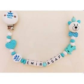 Resim İsimli Emzik Zinciri - Emzik Askısı - Bebek Bez071 Mavi 