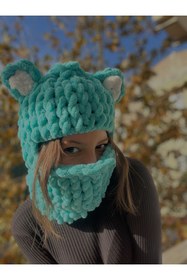 Resim Novaglow Hayvan Figürlü Şapka Puffy Bere Kar Maskesi Kayak&snowboard Balaclava Örgü Bere Örgü Şapka 