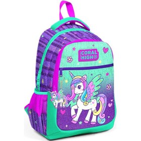 Resim Coral High Kids Mor Su Yeşili Unicorn Desenli Üç Bölmeli Okul Sırt Çantası 23487 