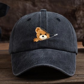 Resim Erkekler için Fermuarlı Ayı Baskılı Beyzbol Şapkası, Moda Çok Yönlü Kovboy Şapka Trendy 