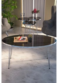 Resim Uslucan Alışveriş Zigon Sehpa Ve Orta Sehpa Elips Set Gümüş Bendir Tel Çok Renkli 