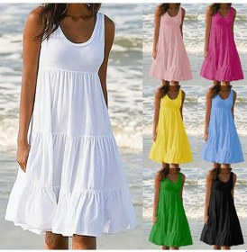 Resim Boho Stili Günlük O Yaka Kolsuz Ruffles Büyük Boy Bol Mini Plaj Elbisesi Siyah 