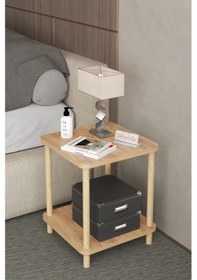 Resim 35x35 Cm Kare İki Katlı Ahşap Komodin Çok Amaçlı Sehpa Yatak Odası Baza Yanı Ayak Yükseklik 45 Cm - Atlantik Çam 