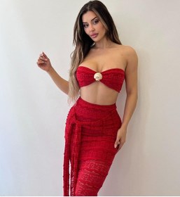Resim Pink Life Kırmızı Sydney Seashell Lace Etekli İkili Taklım Kırmızı 