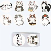 Resim 500 adet Sevimli Kedi Etiketi Rulosu - PVC Vinil Etiketler, Telefonlar, Dizüstü Bilgisayarlar, Hediye Kutuları, Su Şişeleri için Çeşitli Tasarımlar - Tekrar Kullanılabilir, Su Geçirmez, Kedi Severleri ve Kedi Aksesuarları için İdeal 